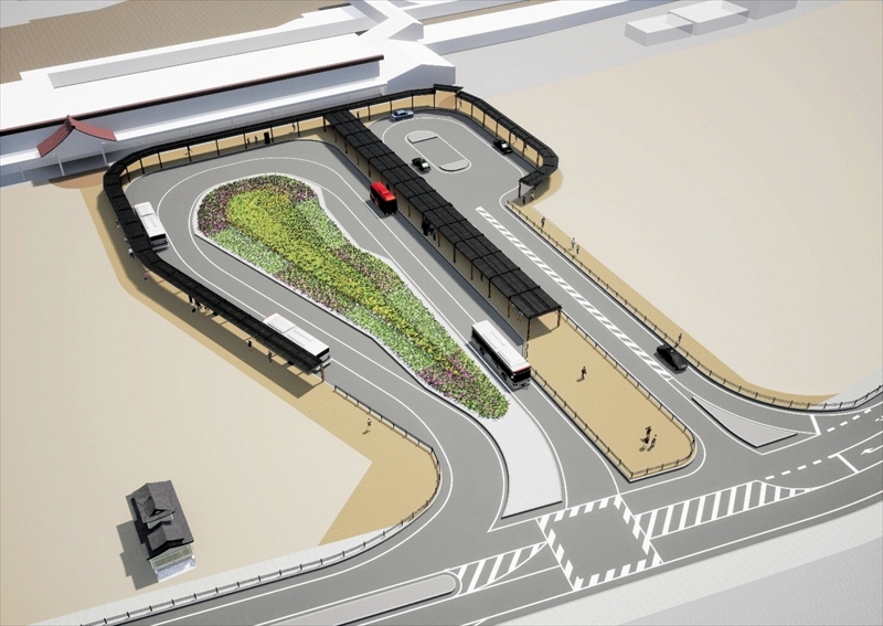 ＪＲ会津若松駅前中央に「ロータリー」新設　福島県会津若松市が再整備の基本計画案