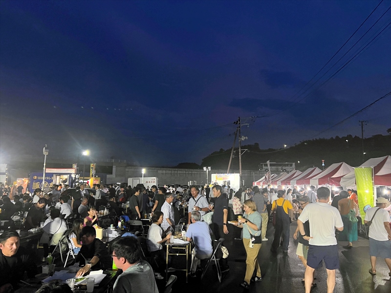 「富岡駅前にぎわいフェス」　福島県富岡町　串揚げ、ハイボール、小浜風童太鼓…