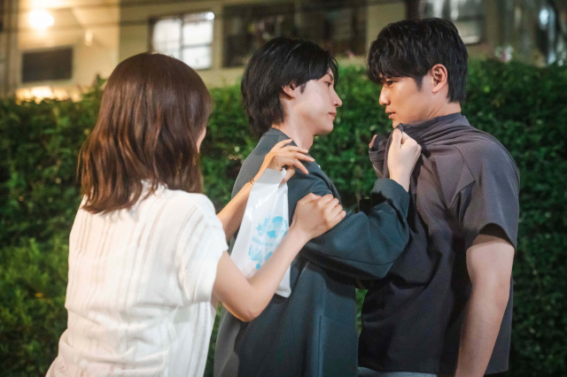 『海老だって鯛が釣りたい』海老子(田辺桃子)、鯛島(桜田通)、水沼(中川大輔)(C)中京テレビ