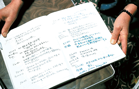 俊明さんが記していた日誌。残りのページは絹子さんが引き継いだ